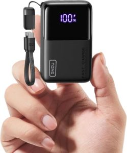 INIU Mini Portable Charger, Small 10000mAh 45W Fast Charging Power Bank with Built-in USB-C Cable