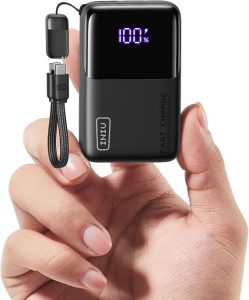 INIU Mini Portable Charger, Small 10000mAh 45W Fast Charging Power Bank with Built-in USB-C Cable