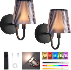 LuminexDesigns Rechargeable Wall Lights for Living Room, RGB and 3 Color Temperatures, Dimmable, Cordless Picture Lights with Touch Control and Remote for Stairs and Hallway, 2-Pack