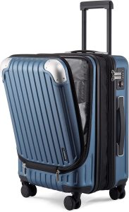 LEVEL8 Carry-On Suitcase, Lightweight ABS+PC Hard Shell Trolley Case, Expandable, TSA Lock, 4 Wheels, 55 cm, 36-42 Litres, Blue